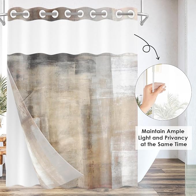 No Hook Grey Brown Painting Shower Curtain - Image 4