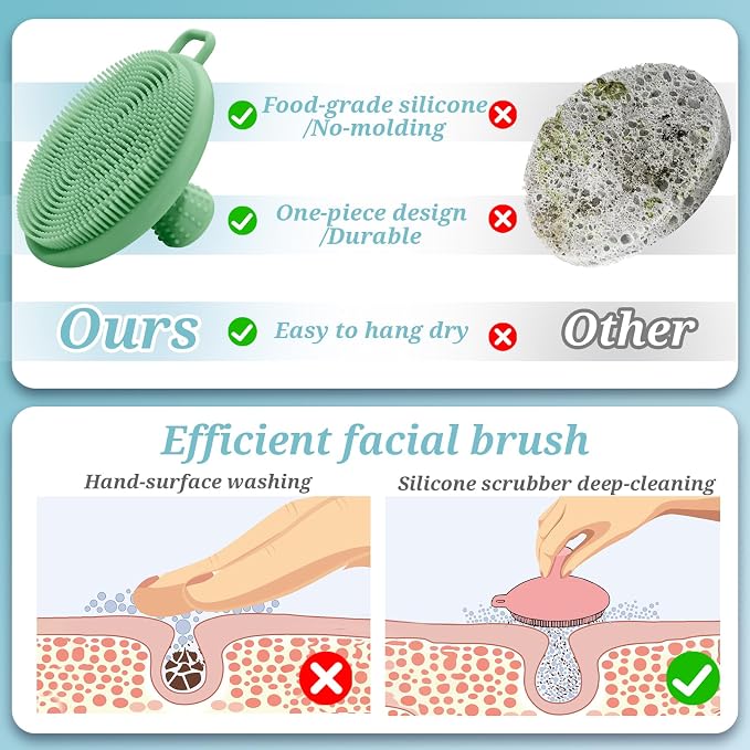Silicone Back Body Face Scrubbers Set 4PCS, 15.35’’ Back Scrubber Soft Body - Image 5