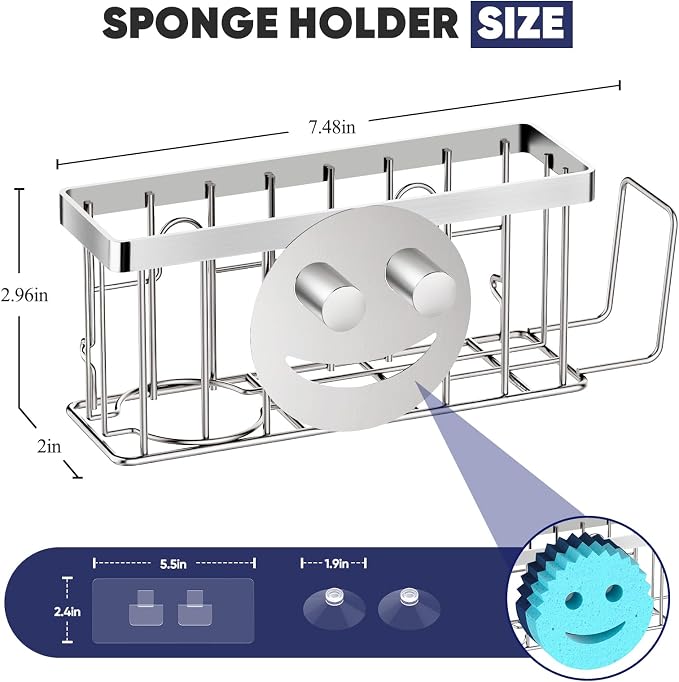 Sponge Holder for Kitchen Sink, Sink Caddy Smiley Face, 4-in-1 Sponge Holder - Image 2