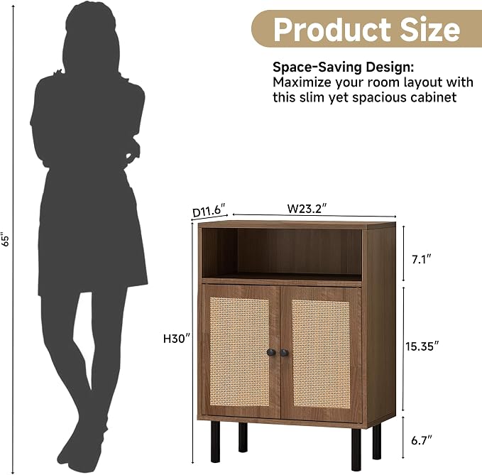 Rattan Storage Cabinet, Boho Accent Cabinet - Image 2
