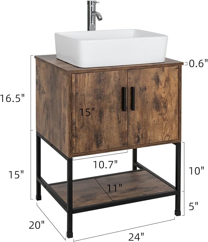 UEV 24" Antique Bathroom Vanity, Dark Brown Bathroom Vanity Set - Image 2