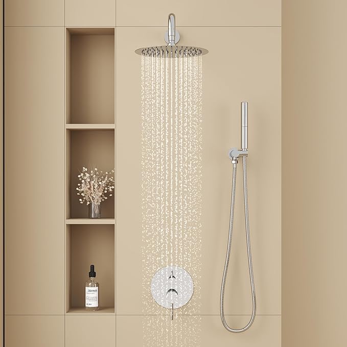 BESy Shower System with 10 Inch Round Rain Shower Head and Handheld Wall Mounted - Image 2