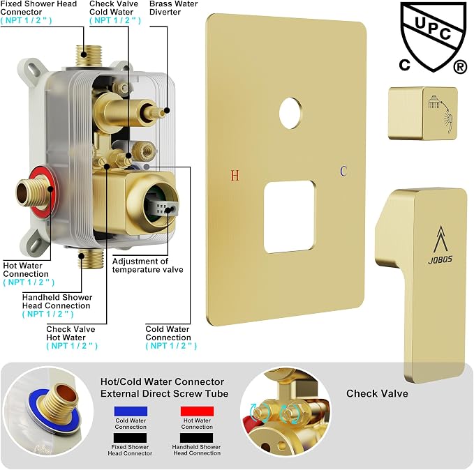 Shower System 12IN Modern Rain Brass Faucet Set - Image 7