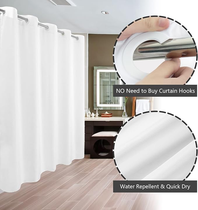 Extra Long No Hook Shower Curtain or Liner Soft Microfiber - Image 2