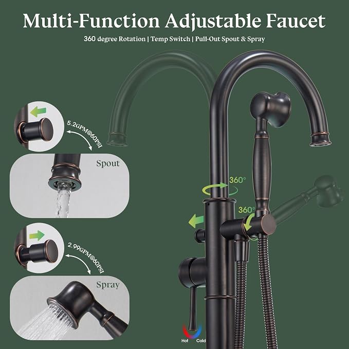 Free Standing Tub Faucet, Wintap Classic Freestanding Bathtub Faucet - Image 3