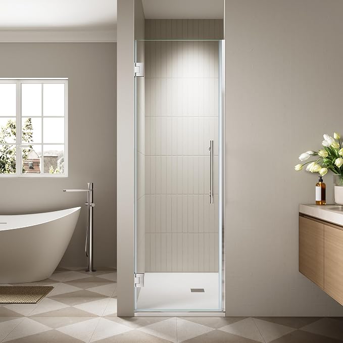 23.6-23.8" x 72" Frameless Hinged Shower Door, Single Swing Shower Panel by Unknown