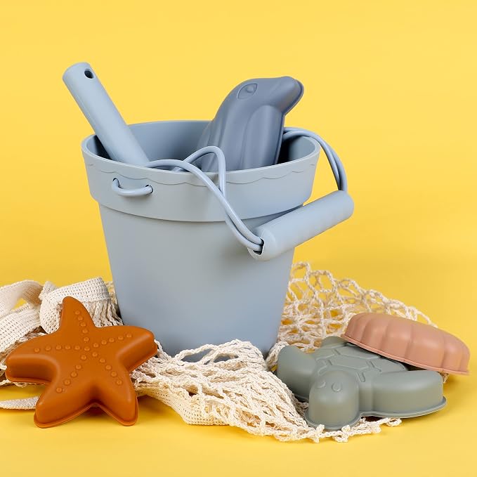 BLUE GINKGO Modern Baby Sand Toys | Travel Friendly | Silicone Bucket, 4 Molds - Image 3