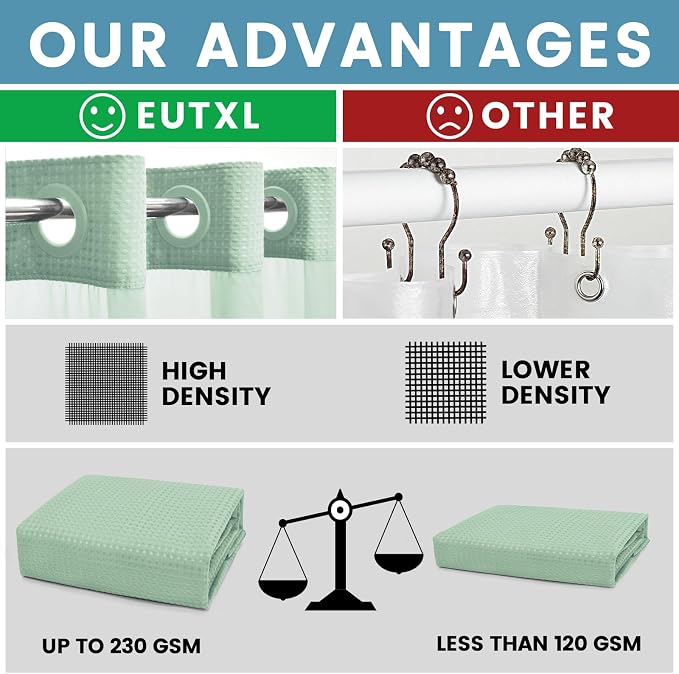 Mint Green Long No Hook Shower Curtain - Image 2