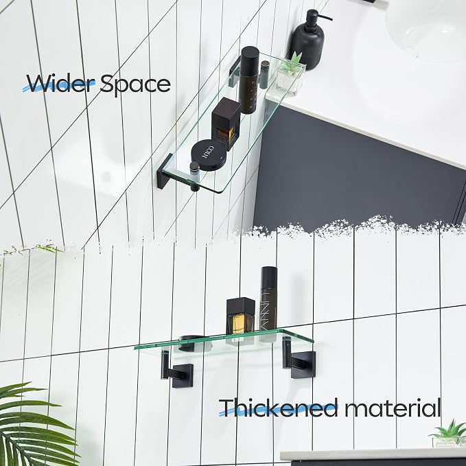 KOKOSIRI Wall Shelves Bathroom Hardware Glass Floating Shelf 16-Inch - Image 7