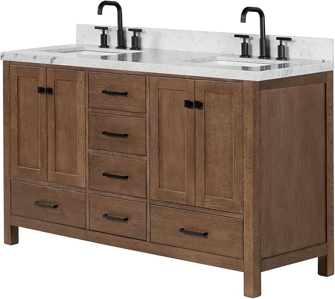 ARIEL Cambridge 61 Inch Double Rectangular Sink Bathroom Vanity - Image 4