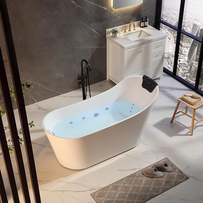 Empava Update Acrylic Whirlpool Bathtub, 67-Inch Freestanding Gracefully Oval - Image 2