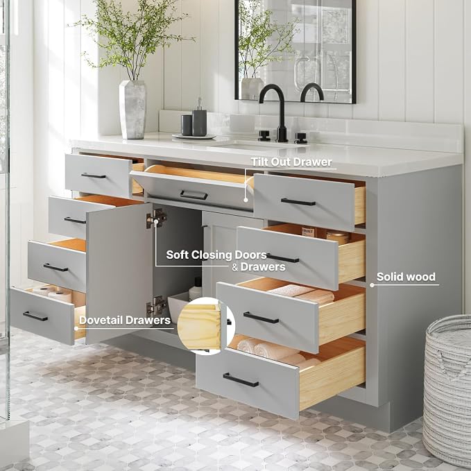 ARIEL 67" Grey Bathroom Vanity - Image 3