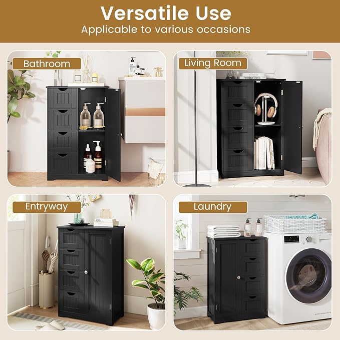 Tangkula Bathroom Floor Cabinet, Freestanding Storage Cabinet - Image 10