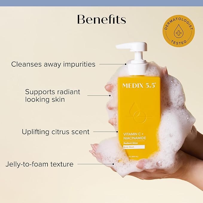 MEDIX Radiant Glow Vitamin C Body Wash W/Niacinamide | Citrus Scented Gentle - Image 2