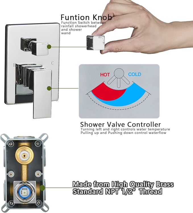 Rain Shower System Set with 10 Inch Large Shower Head High Pressure 2 Function - Image 4