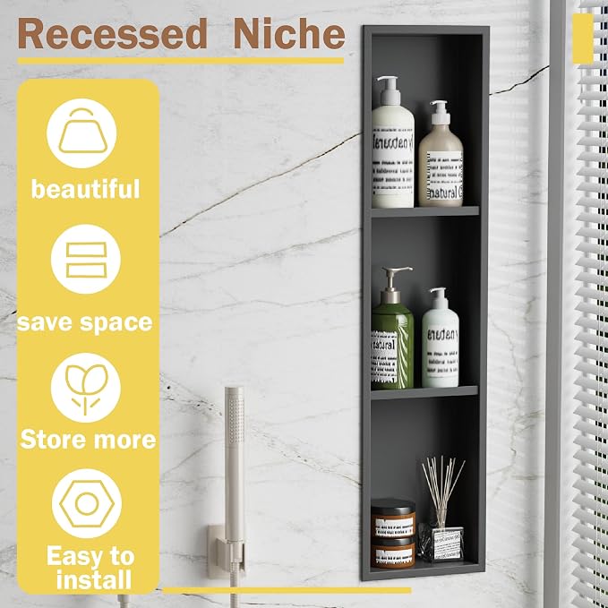 Tall Niche Three-Tiered Shelves Embedded in The Wall，Shower Niche No Tile Needed - Image 4
