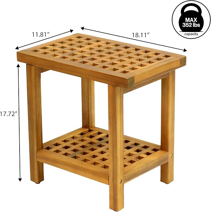 JONATHAN Y STL1003A Armin 18.1" Modern Classic Grid Slat Solid Acacia Wood - Image 3