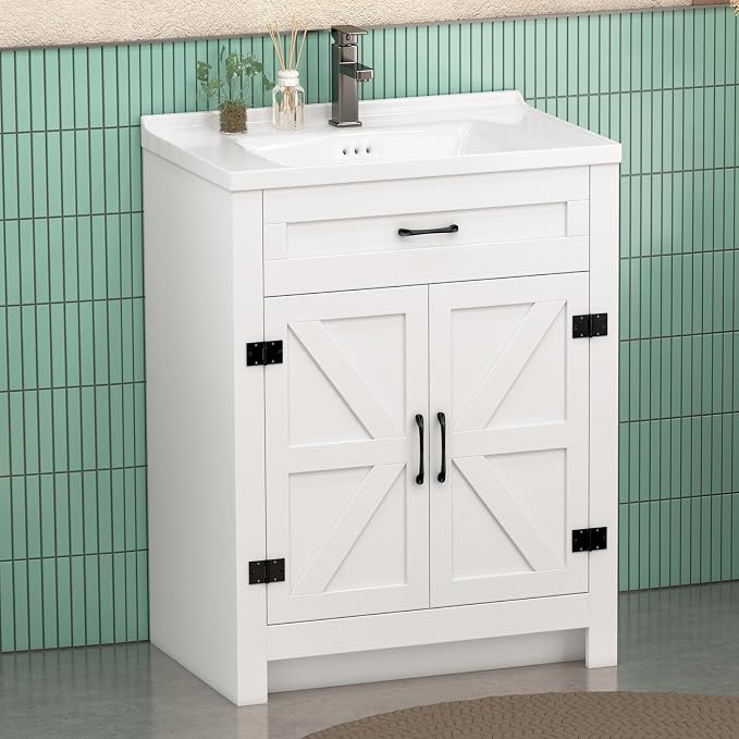 24 Inch Bathroom Vanity with Sink, Small Bathroom Sink Cabinet with 2 Barn Doors - Image 8