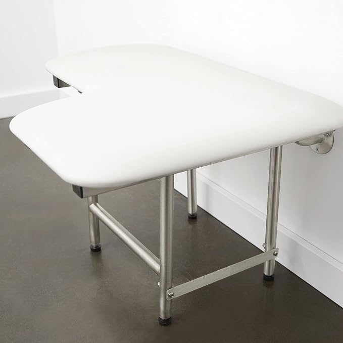 32" x 22.5" White Padded Wall Mount Folding Left-Handed Transfer Bench Shower - Image 6