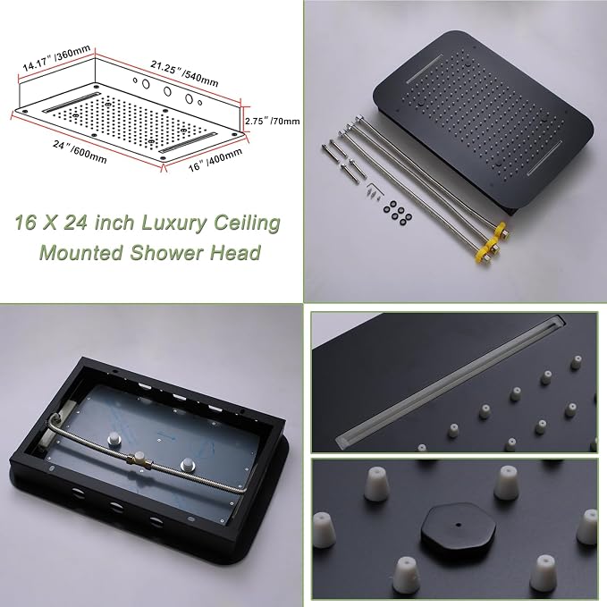 Matte Black 16X24 inch Ceiling Mounted Shower Head Set, Digital Display Shower - Image 3