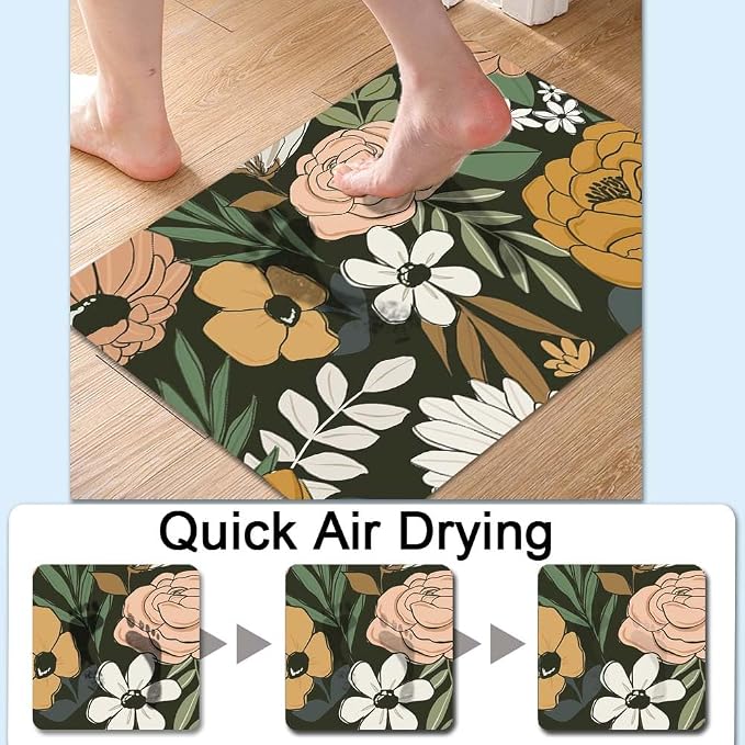 Bath Mat Rug, Vintage Large Floral Non Slip Quick Dry Super Absorbent Thin - Image 5