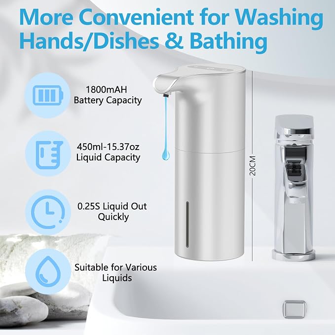 YIKHOM Automatic Liquid Soap Dispenser, 15.37 oz Touchless Dish Dispenser - Image 3