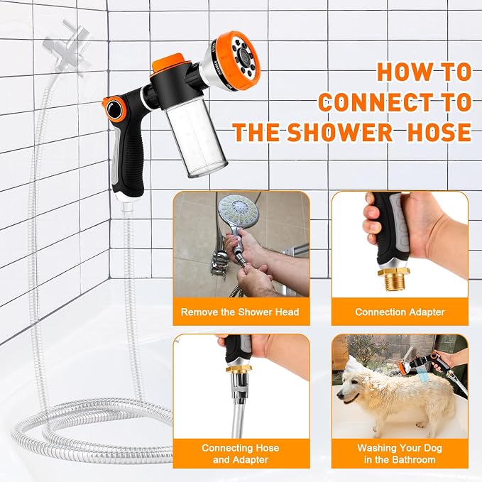 Dog Shower Attachment for Bathroom & Bathtub, 8 Sprayer Modes Dog Washing Hose - Image 3