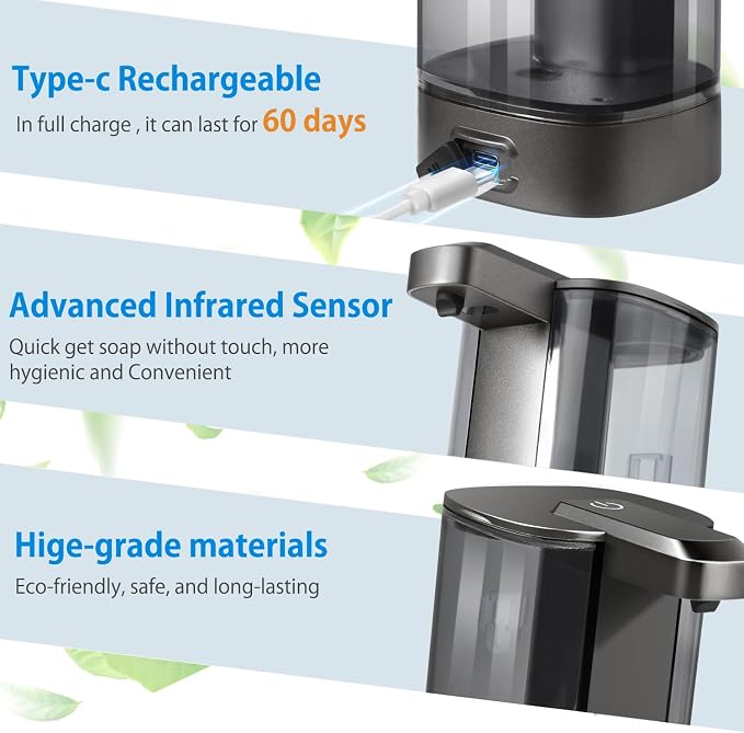 Automatic Liquid Soap Dispenser, Rechargeable, 17oz/500ml - Image 3
