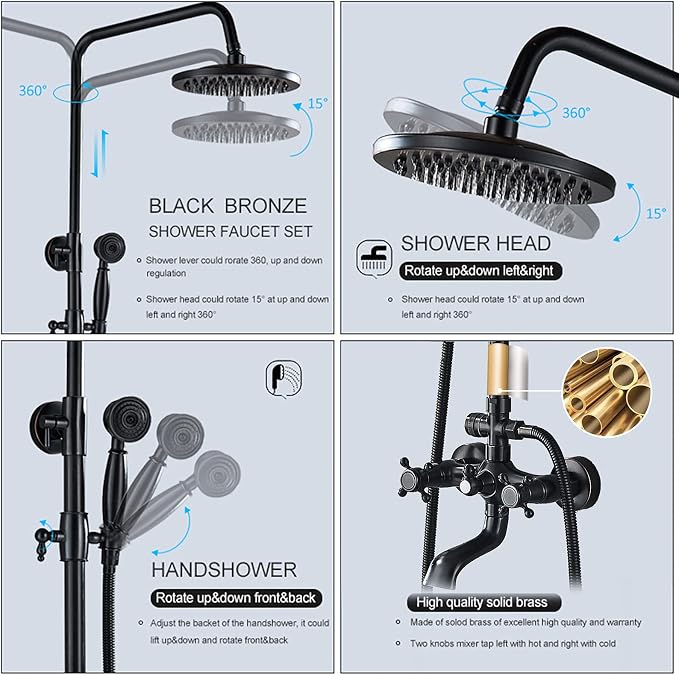 NeierThodore Oil Rubbed Bronze Shower Faucet Set Complete Shower System 8 Rain - Image 3