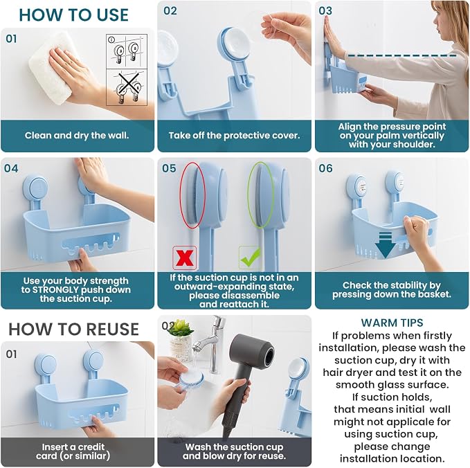 TAILI Shower Caddy Suction Cup, Heavy Duty Bathroom Organizer, Removable Shelves - Image 6
