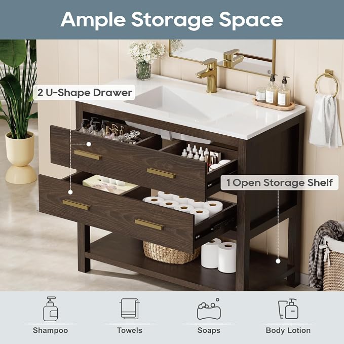 36 Inch Bathroom Vanity with Sink, Cabinet Sink Farmhouse Style with Drawers & - Image 3