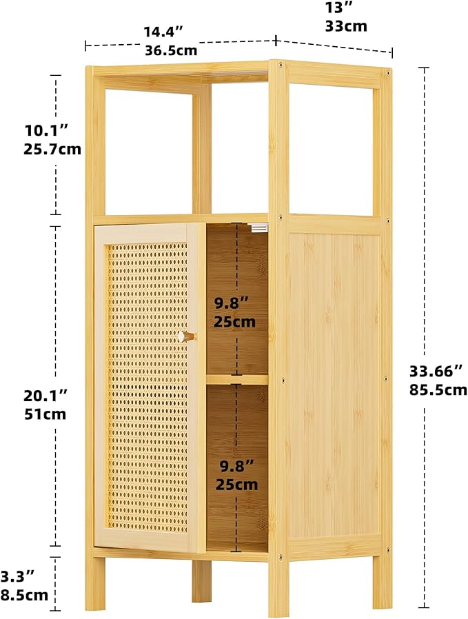 HITNET Rattan Bathroom Storage Cabinet, Small Bamboo Floor Cupboard - Image 3
