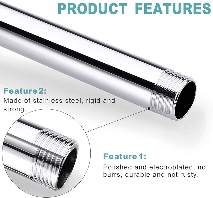 BESTILL 8 Inch Ceiling Mount Rain Shower Head Arm and Flange - Image 4