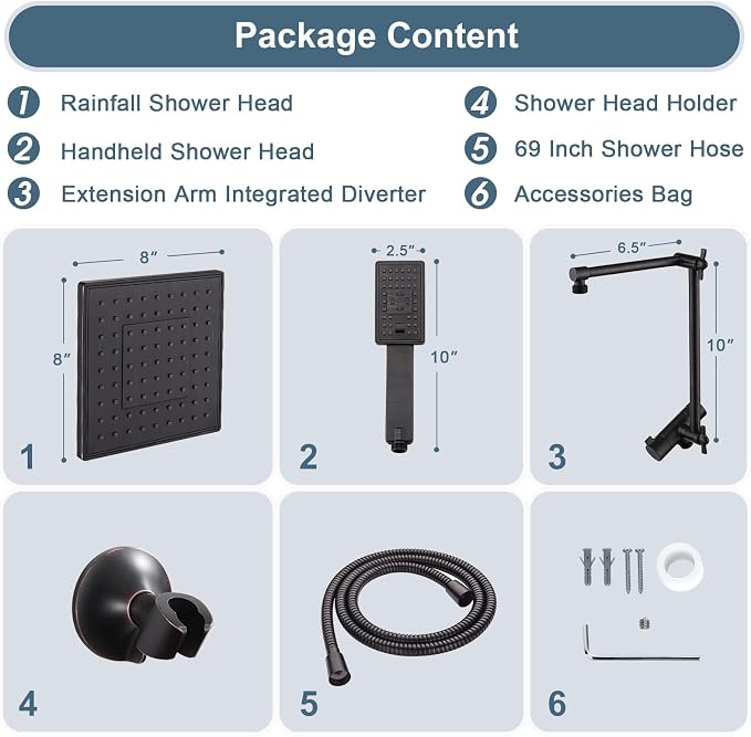 BRIGHT SHOWERS High Pressure Rain Shower Head Combo - Image 8