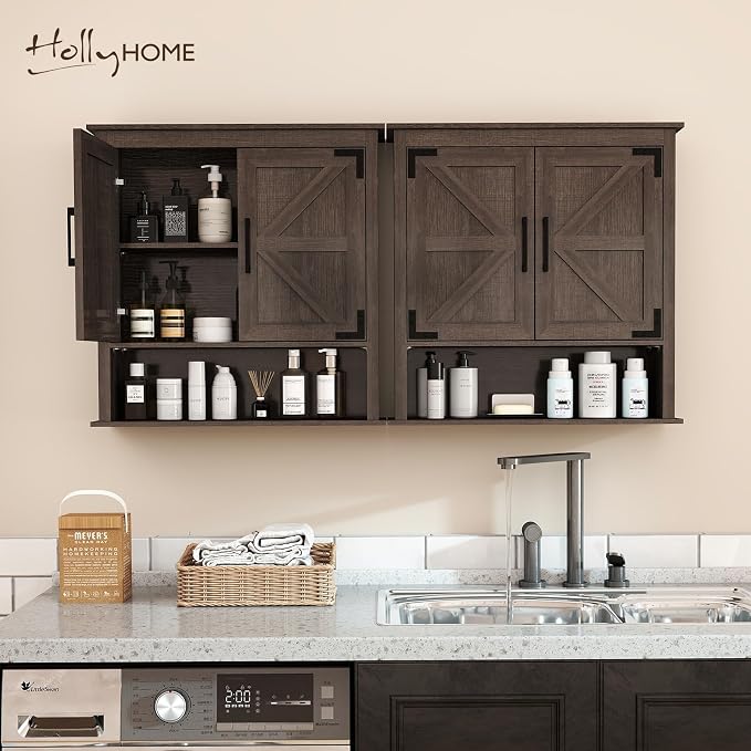 HollyHOME Bathroom Wall Cabinet, Farmhouse Barn Door Wood Medicine Cabinet - Image 7