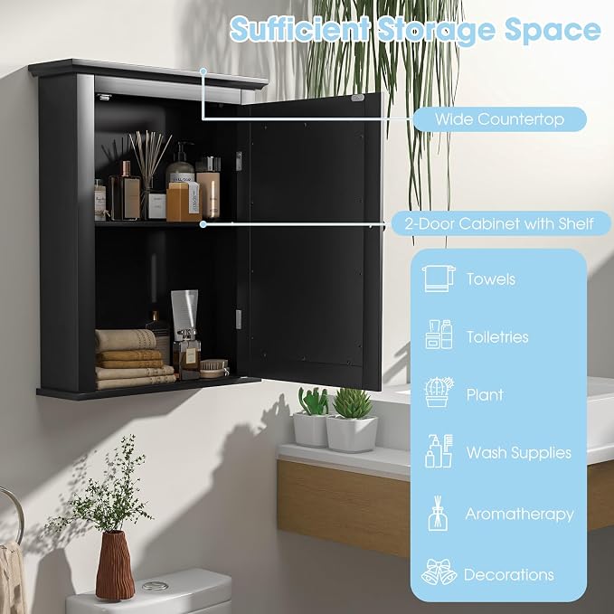 Safeplus Black Medicine Cabinet Wall Mounted - Image 7