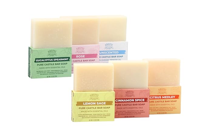Adams Handmade Soap Variety Pack – 6 Bar Set: Unscented, Eucalyptus Spearmint by AdamsHandmadeSoap