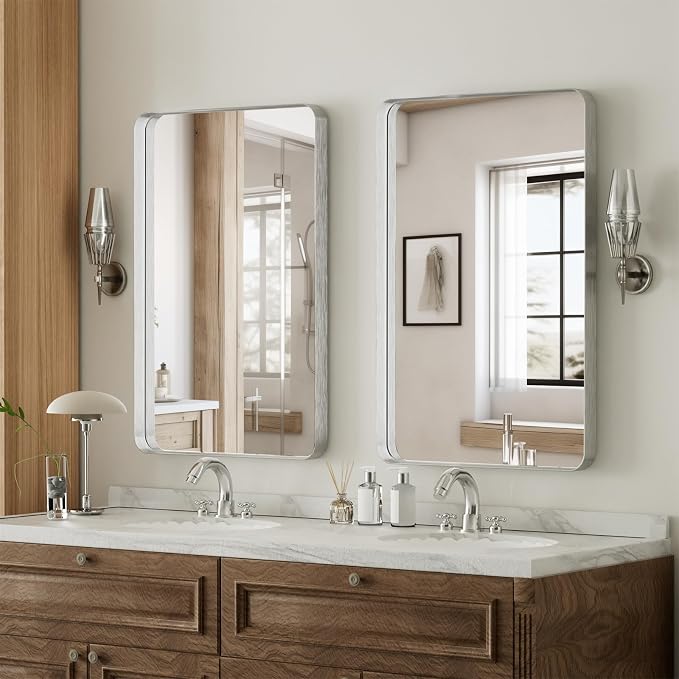 VooBang Bathroom Mirror 20x30 inch, Modern Round Corner Bathroom Vanity Mirror - Image 4