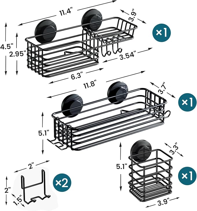 TAILI Shower Caddy Suction Cup, 3 Pack Shelves - Image 3