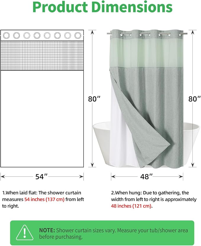 Stall No Hooks Needed Linen Textured Shower Curtain - Image 7