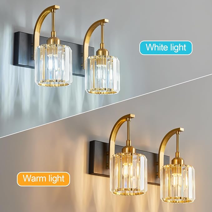 Bathroom Crystal Vanity Lights 2-Light Black Gold Wall Lamp Modern Crystal - Image 2