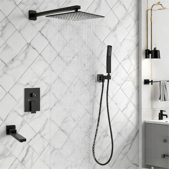 12 inch Square Shower Head and Handheld Set, Gasecoet Shower System - Image 2