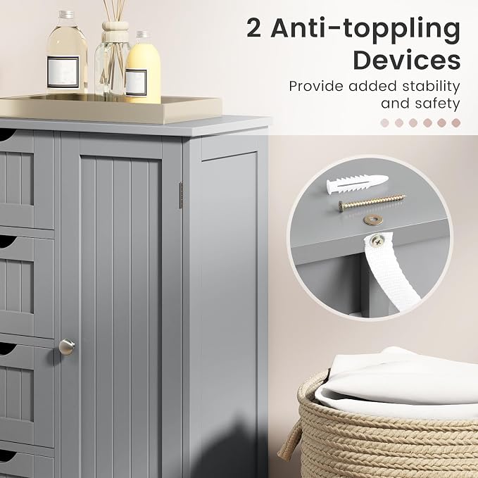 Tangkula Bathroom Floor Cabinet, Freestanding Storage Cabinet - Image 7