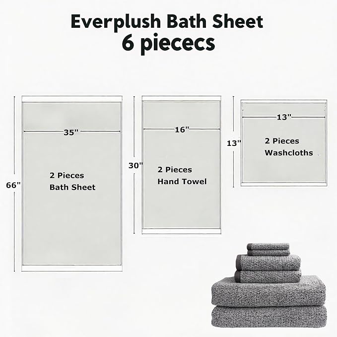 Everplush Diamond Collection 6-Piece Bath Sheet Towel Set, Soft Plush Jacquard - Image 2