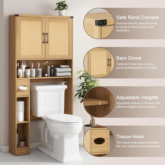 Vabches Over The Toilet Storage Cabinet, Farmhouse Rattan Storage Cabinet Over - Image 3