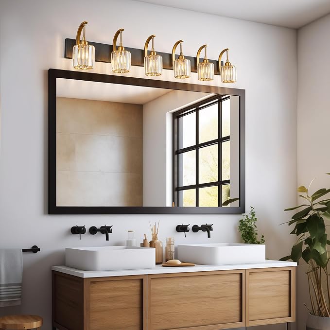 6-Light Crystal Vanity Light, 51.18" Long Over Mirror Lighting - Image 6