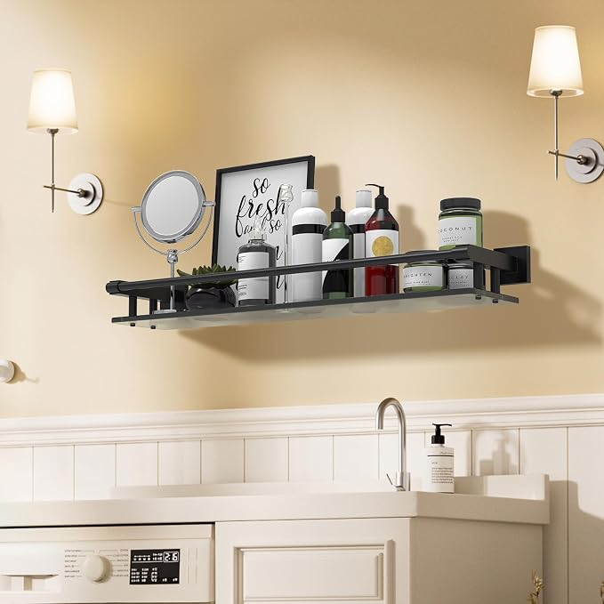 Glass Shelf for Bathroom Wall Sheves 24 inch Rectangular Stainless Steel - Image 2