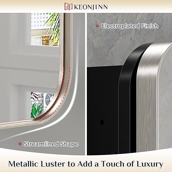 Keonjinn 24 x 32 Inch Brushed Nickel Mirrored Medicine Cabinet, Recessed - Image 5