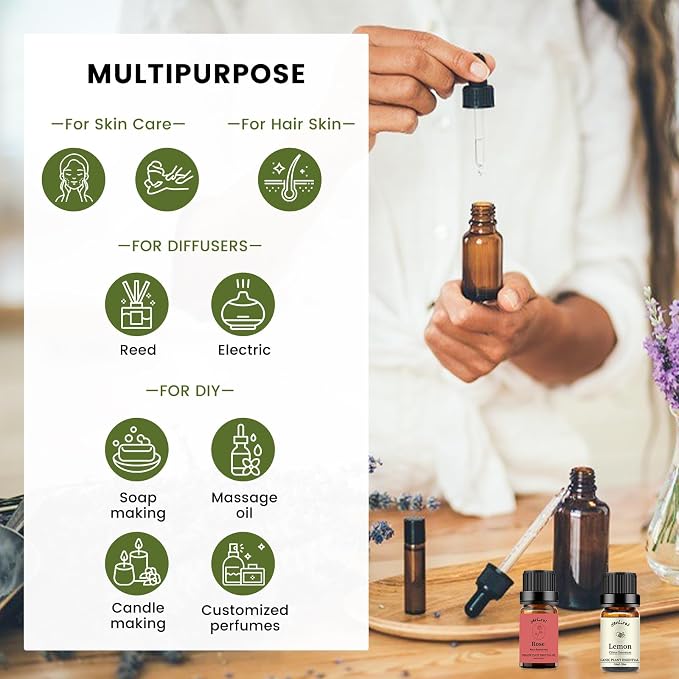 yethious Rose Lemon Essential Oils Set 2pcs*10ml 0.66oz 100% Organic Pure - Image 4