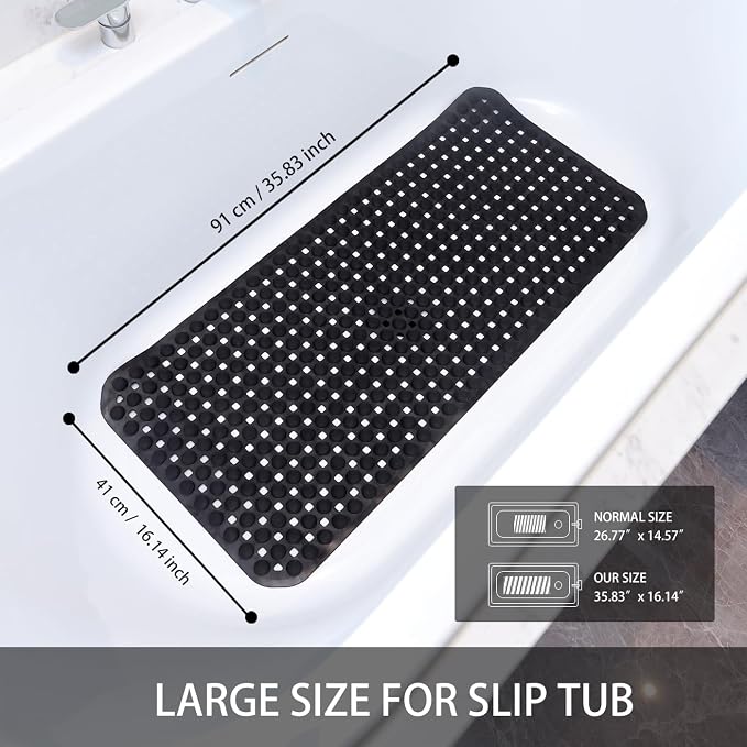 SELIBRE Rubber Bath Mat, 36 x17” TPR Black Tub Mats - Image 4